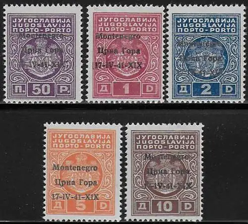 1941 Montenegro segnatasse 5v. sopr. MNH Sass n. 1/5