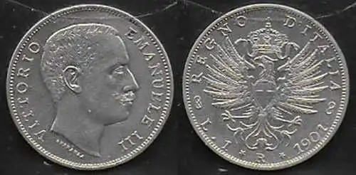 1901 Italia VE III Lire 1 Aquila Sabauda in argento qFDC