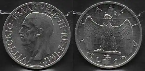 1936 Italia VE III Lire 1 Impero in nichelio SPL