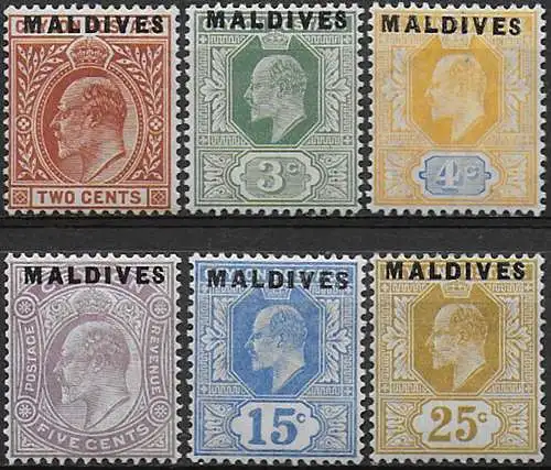 1906 Maldive Edoardo VII 6v. MNH SG n. 1/6