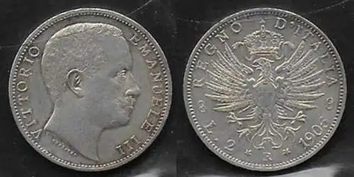 1905 Italia VE II Lire 2 Aquila Sabauda argento SPL