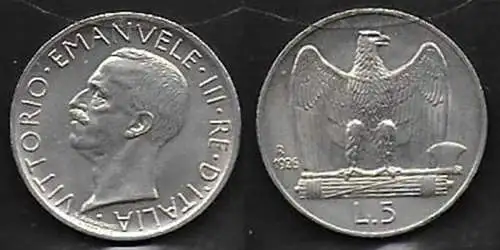 1926 Italia VE III Lire 5 Aquilotto in argento SPL+