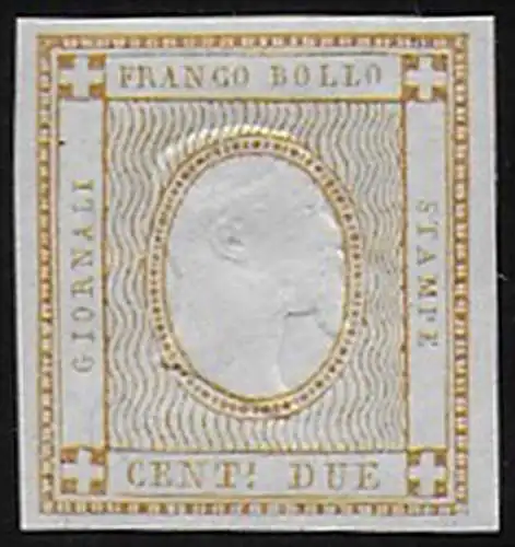 1862 Italia 2c. bistro sperimentale effigie MNH Sassone n. 10S