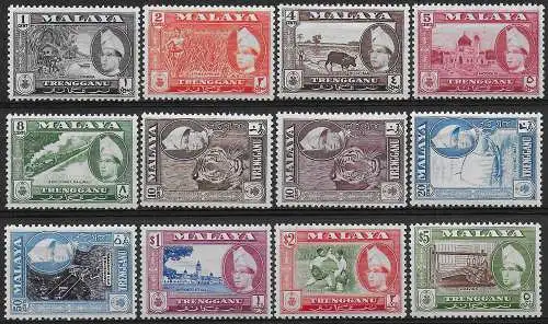 1957-63 Trengganu Sultan Ismail Nasiruddin 12v. MNH SG n. 89/99