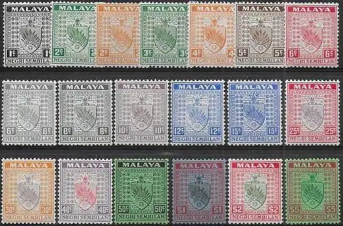 1935-41 Negri Sembilan Coat of Arm 19v. MH SG n. 21/39