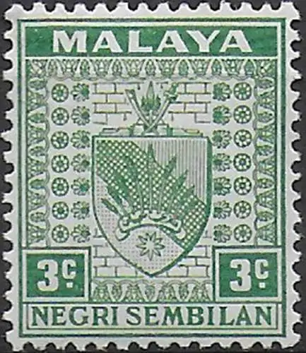 1941 Negri Sembilan Coat of Arm 3c. green MNH SG n. 24a