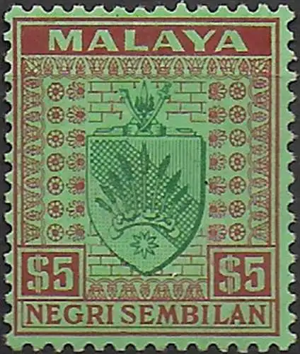 1936 Negri Sembilan Coat of Arm $5 MNH SG n. 39