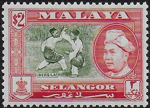 1960 Selangor $2 bronze-green scarlet p. 13x12½ MNH SG n. 126a