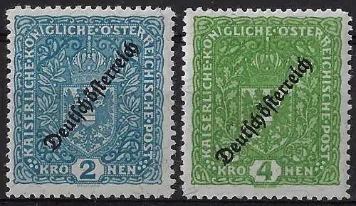 1918 Austria Aquila 2v. p 11,5 MNH Unificato 184a+187a