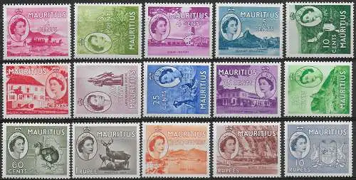 1953-58 Mauritius Elizabeth II 15v. MNH SG n. 293/306