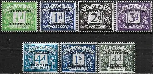 1951 Southern Rhodesia postage due stamps 7v. MNH SG n. D1/7