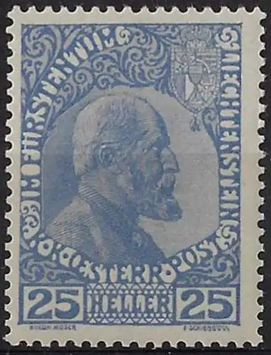 1916 Liechtenstein 25h oltremare MNH Unif n. 3b