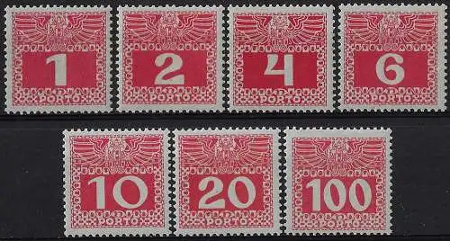 1908-10 Austria segnatasse sottile MNH Unificato n. 34B/43B