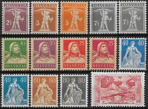 1916-22 Svizzera Tell e Helvetia 14v. MNH Unificato n. 157/67+a