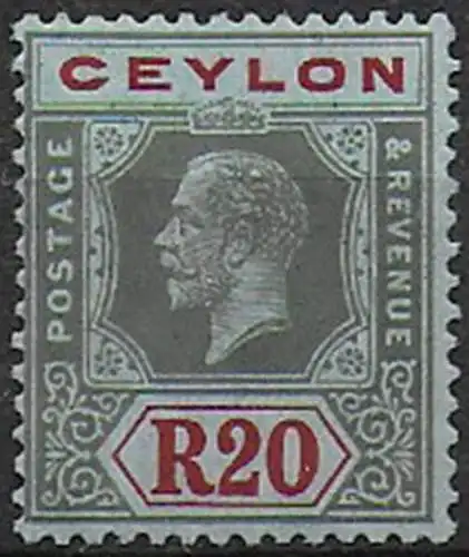 1924 Ceylon Giorgio V 20r black and red-blue MNH SG n. 357