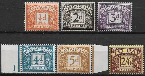 1954-55 Great Britain postage due 6v. MNH Unificato n. 37/42