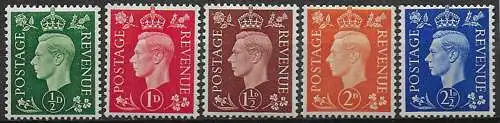 1937-47 Great Britain George VI 5v. W inverted MNH Unificato n. 209r/13r