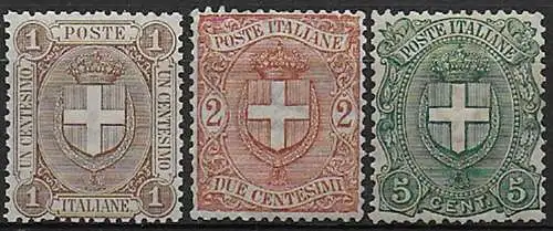 1896-97 Italia Stemma di Savoia 3v. bc MNH Sassone n. 65/67