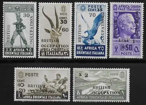 1941 British Occupation A.O.I. 6v. MNH Sass. n. 2/I-7/I