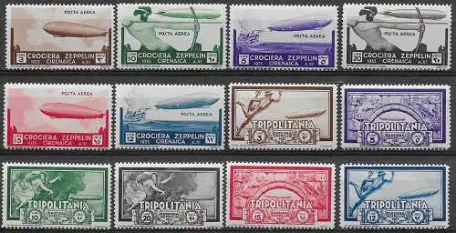 1933 Cirenaica + Tripolitania Zeppelin 12v. MNH Sassone n. 32