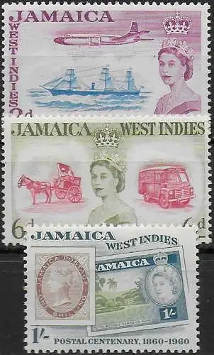 1960 Jamaica Stamp Centenary 3v. MNH SG n. 178/80