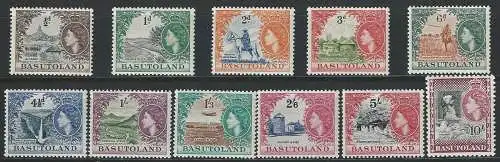 1954-58 Basutoland Elizabeth II 11v. MNH SG n. 43/53