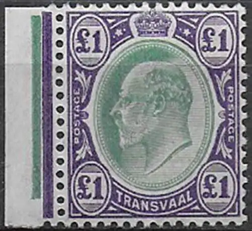 1908 Transvaal £1 green and violet MNH SG n. 272