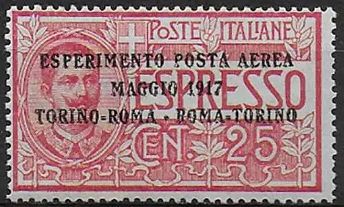 1917 Italia posta aerea 25c. rosso MNH Sassone n. 1