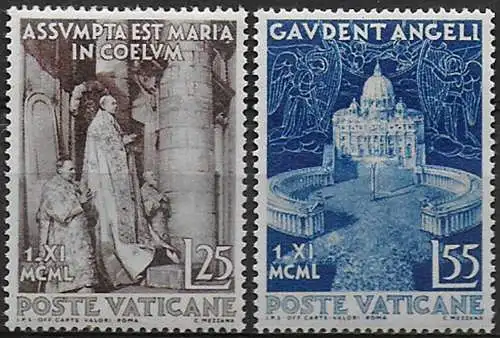 1951 Vaticano dogma dell'Assunzione 2v. MNH Sass. n. 143/144