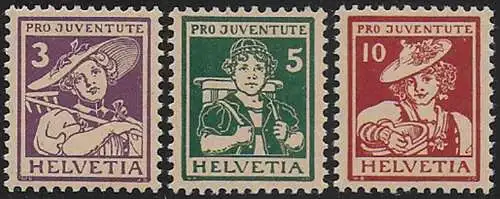 1916 Svizzera Pro Juventute 3v. MNH Unificato n. 151/53