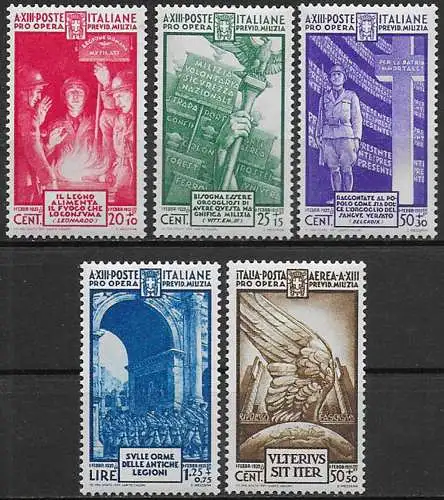 1935 Italia Milizia IV emissione 5v. MNH Sassone n. 380/83+A