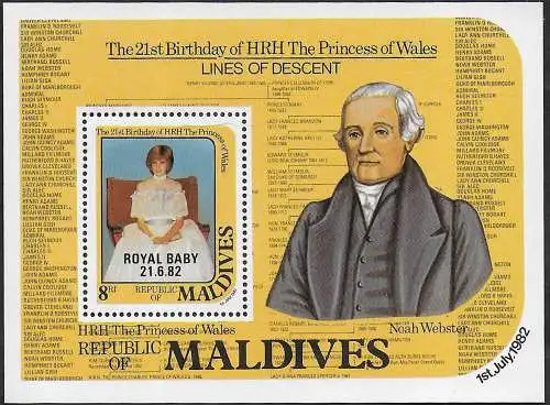 1982 Maldives Prince William of Wales MS MNH SG n. MS981