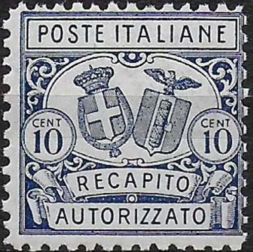 1928 Italia Authorised delivery 10c. azzurro mc MNH Sassone n. 1