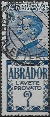 1924-25 Italia Pubblicitari 25c. Abrador mc cancelled Sassone n. 4