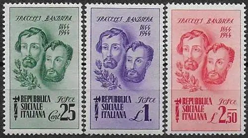 1944 Repubblica Sociale Bandiera brothers 3v. MNH Sassone n 512/14