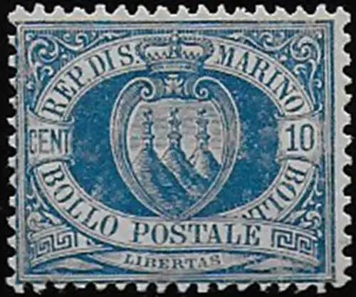 1888 San Marino stemma 10c. azzurro MNH Sassone n. 3A