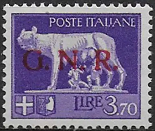 1944 Repubblica Sociale Lire 3,70 G.N.R. Verona var MNH Sassone n 484A