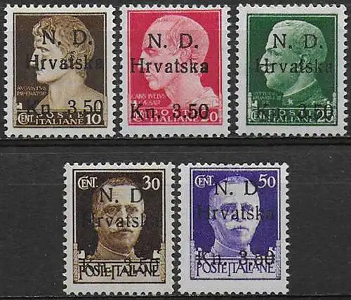 1944 Sebenico Croatian occupation 5v. MNH Sassone n. 1/5