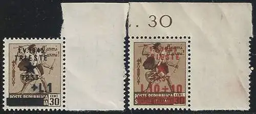 1945 Trieste Yugoslavian occupation 2v af MNH Sassone n. 12/13