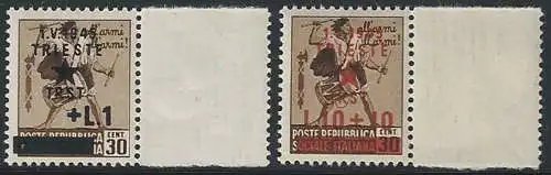 1945 Trieste Yugoslavian occupation 2v. bf MNH Sassone n. 12/13