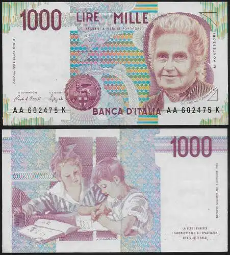 1990 Italia Lire 1.000 Maria Montessori FDS Rif. BI 58AA Gigante