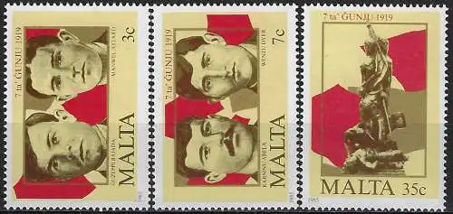 1985 Malta demonstration June 7th 3v. MNH SG n. 761/63