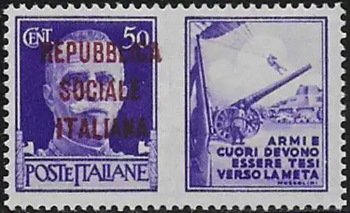 1944 Repubblica Sociale War propaganda 50c. VR bruno MNH Sassone n. 34F