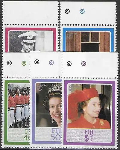 1986 Fiji 60th birthday of queen Elizabeth II 5v. MNH S.G. n. 714/18