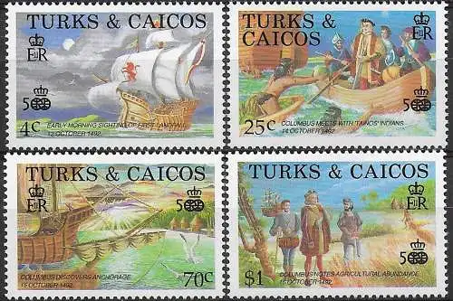 1988 Turks and Caicos discovery of America 4v. MNH SG. n. 912/15