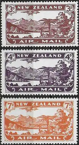 1931 New Zealand airmail Lake Scenery 3v. MNH SG n. 548/50