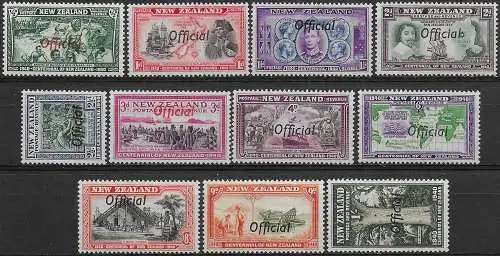 1940 New Zealand Official 11v. MNH SG n. O141/O151