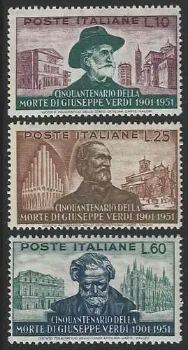 1951 Italia Giuseppe Verdi 3v. MNH Sassone n. 677/79