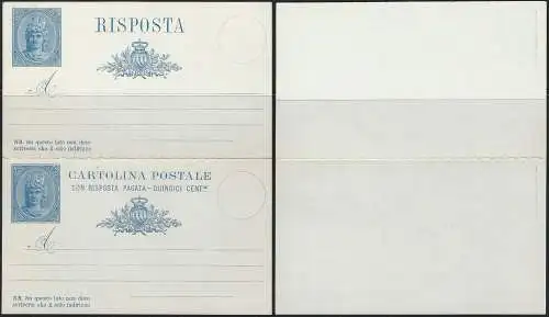 1882 San Marino Cartoline Postali Libertas azzurro c. 15+R 1v. Filagrano C2