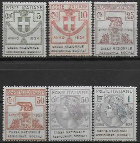 1924 Italia Parastatali Assicurazioni Sociali 6v. MNH Sassone n. 24/29